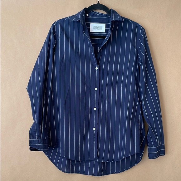 Grayson Women's Navy Striped Button Down Shirt - Picture 1 of 4